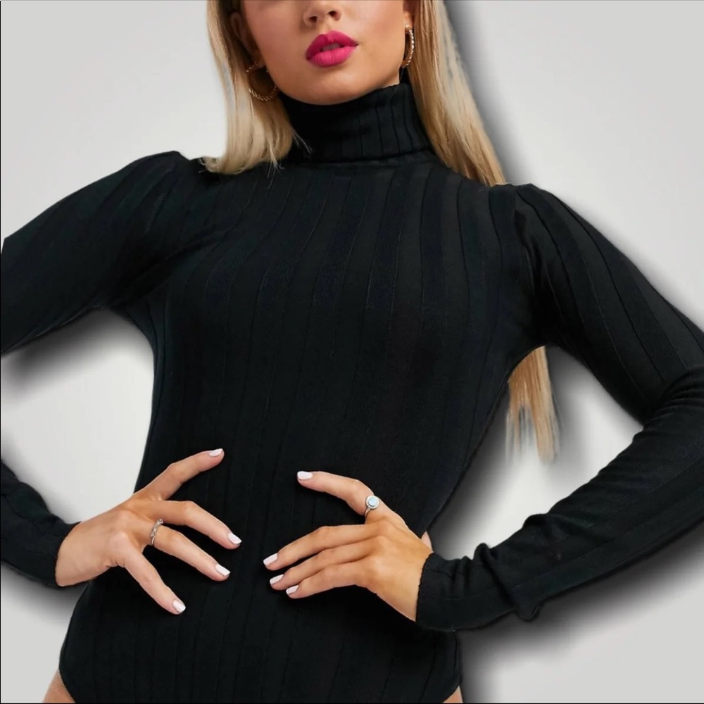 nwt ASOS Black ribbed knit sweater bodysuit - Picture 4 of 12